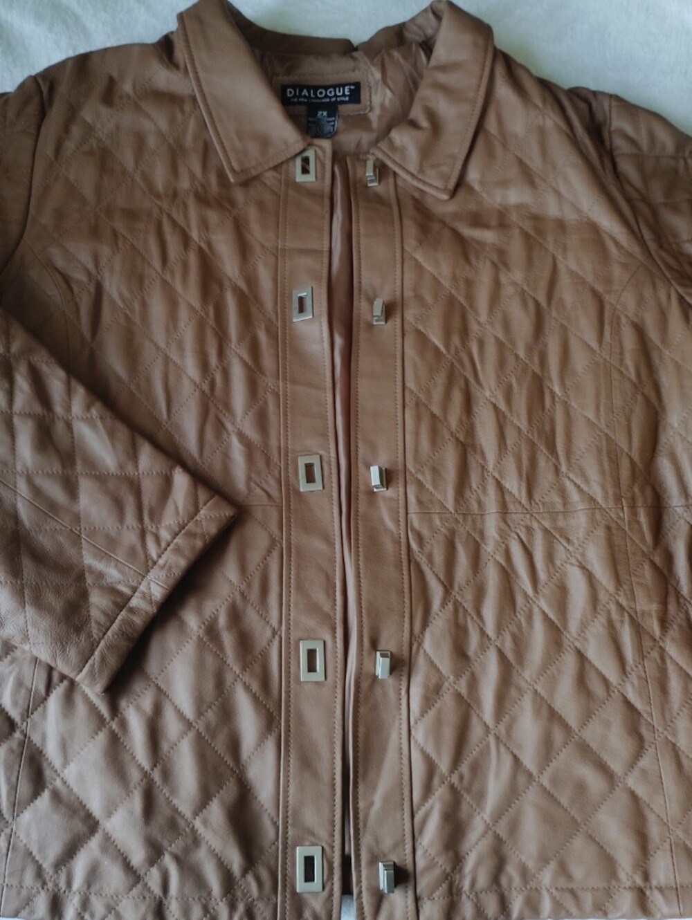Vintage Dialogue Brown Quilted Leather Jacket Women's 2XL Turnlock Coat